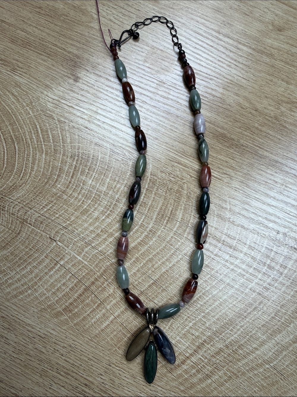 Jay King Petrified Wood and Dragon Mountain Stone Pendant Necklace